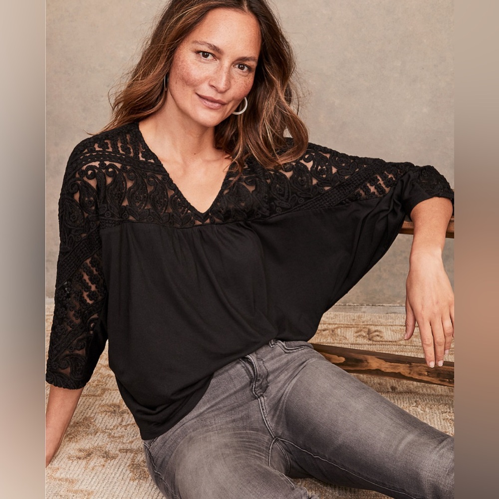 Garnet Hill Muse Top Dolman Sleeve V-neck Black Large Whimsigoth Paisley Knit